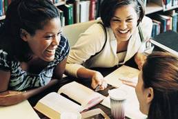 business school women talking