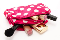 pink and white make up bag