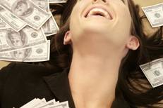 woman surrounded by money