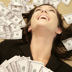 woman surrounded by money