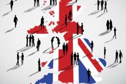 Uk map with british flag featured