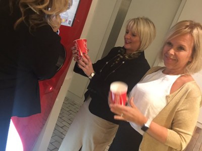 Mandy and Elisabet enjoy the Coca-Cola refreshments