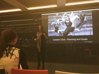 Vanessa kicking off her talk on career planning and goals