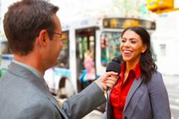 female spokesperson, press interview featured