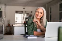 happy woman working from home, flexible working
