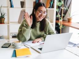woman presenting on a video call, webinar