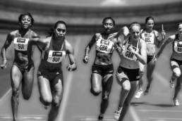 athletes running in a relay race, competitive edge