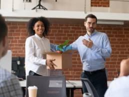 friendly ceo welcoming new employee, world of work