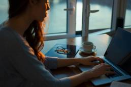 lonely female woman working from home