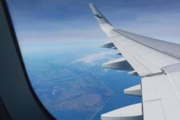 view from an airplane over land, international