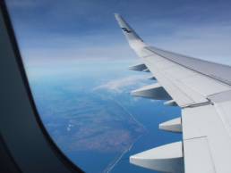 view from an airplane over land, international