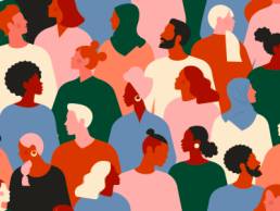 Diverse group of stylish people standing together. Society or population, social diversity 1