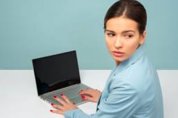 anxious woman working from home