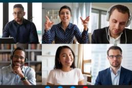 Team working by group video call share ideas, global teams