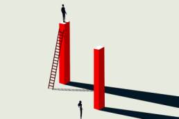 business inequality, woman and man climbing the career ladder, gender inequality