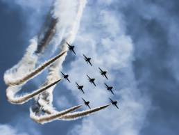 RAF planes in formation, leading teams
