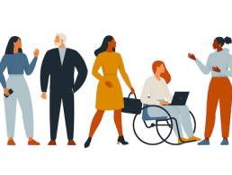 The diverse group of people, entrepreneurs, or office workers isolated on white background. Multinational company. Old and young men and women standing together. Flat cartoon vector illustration.