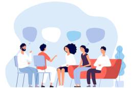 Group therapy, people counseling with psychologist, persons in psychotherapist sessions, manage stress