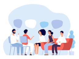 Group therapy, people counseling with psychologist, persons in psychotherapist sessions, manage stress