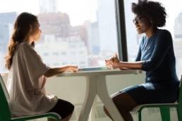 two colleagues talking, mental health conversations, burnout