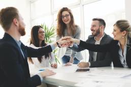 Group of happy office workers, team meeting, group of entrepreneurs