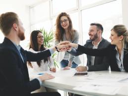Group of happy office workers, team meeting, group of entrepreneurs
