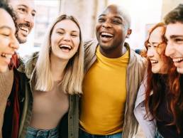 Group of happy people interacting, face-to-face interactions
